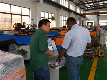 Welcome India client visit us and learn to operate pipe bender